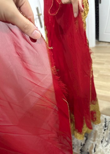 Kadın Altın Nakışlı Uzun Kına Elbisesi - Görsel 5