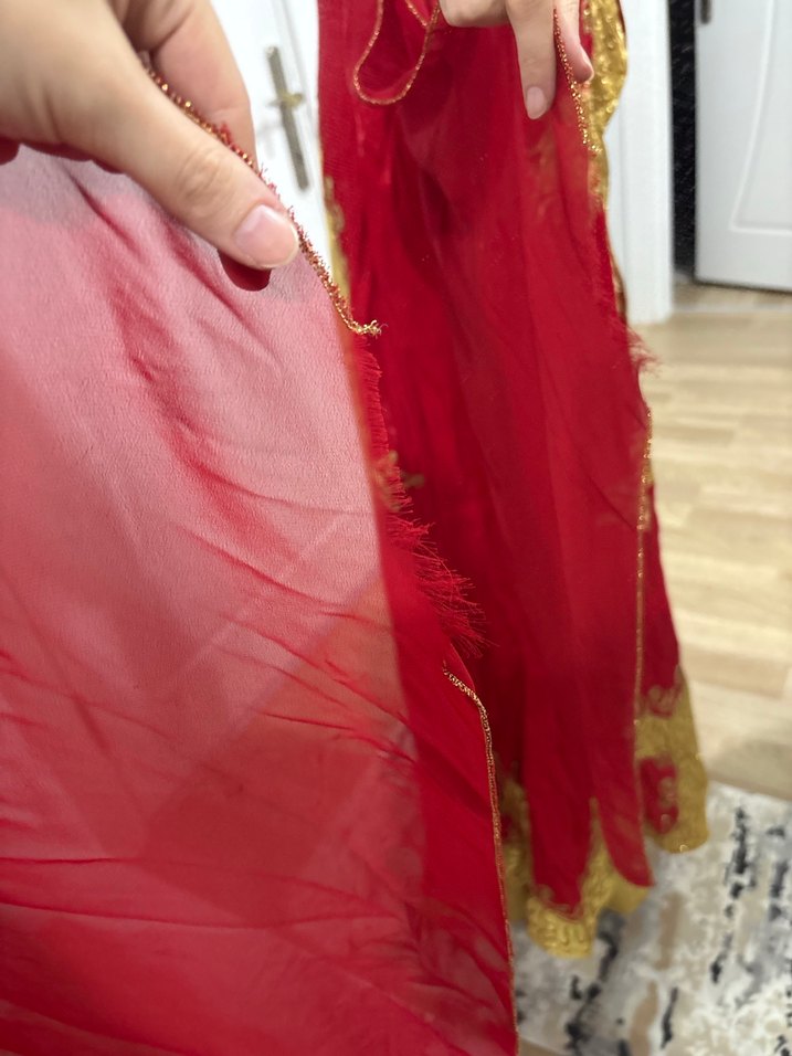 Kadın Altın Nakışlı Uzun Kına Elbisesi - Görsel 5