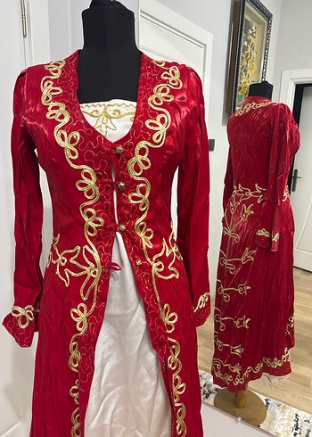 Bordo Nakışlı Uzun Kadın Bindallı Elbise - Görsel 2