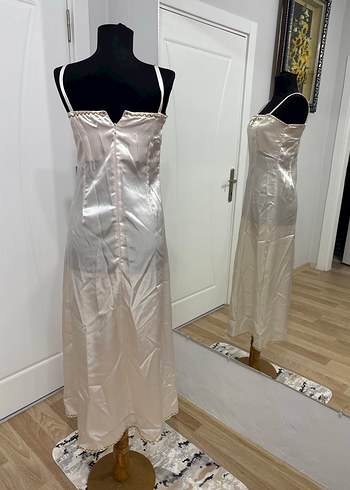 Bordo Nakışlı Uzun Kadın Bindallı Elbise - Görsel 6