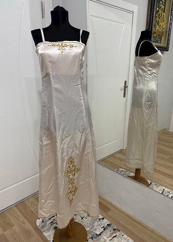 Bordo Nakışlı Uzun Kadın Bindallı Elbise - Görsel 4