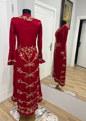 Bordo Nakışlı Uzun Kadın Bindallı Elbise - Görsel 3