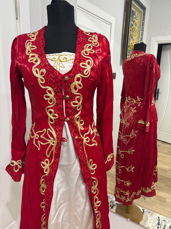 Bordo Nakışlı Uzun Kadın Bindallı Elbise - Görsel 2