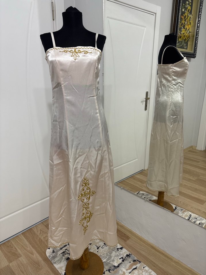 Bordo Nakışlı Uzun Kadın Bindallı Elbise - Görsel 4