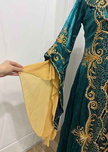 Uzun Turkuaz Nakışlı Kadın Bindallı - Görsel 3