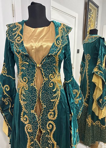 Uzun Turkuaz Nakışlı Kadın Bindallı - Görsel 2