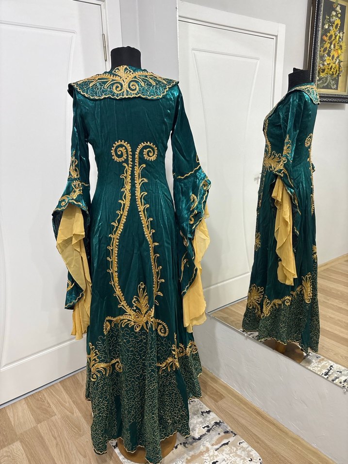 Uzun Turkuaz Nakışlı Kadın Bindallı - Görsel 4