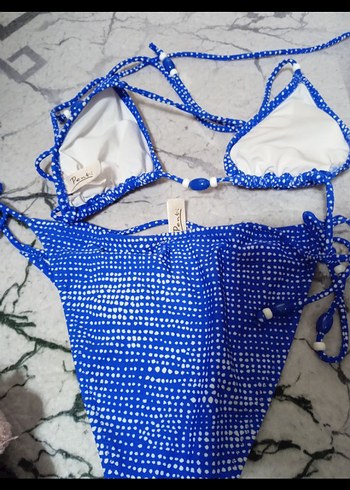 Penti Boncuklu Mavi Bağlamalı Mini Bikini - Görsel 2
