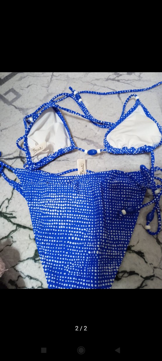 Penti Boncuklu Mavi Bağlamalı Mini Bikini - Görsel 2