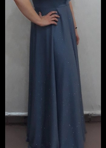 Gri Simli Uzun Abiye Elbise - Görsel 3