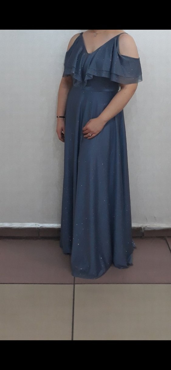 Gri Simli Uzun Abiye Elbise - Görsel 5