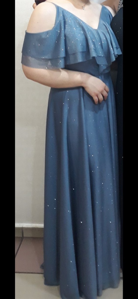 Gri Simli Uzun Abiye Elbise - Görsel 2