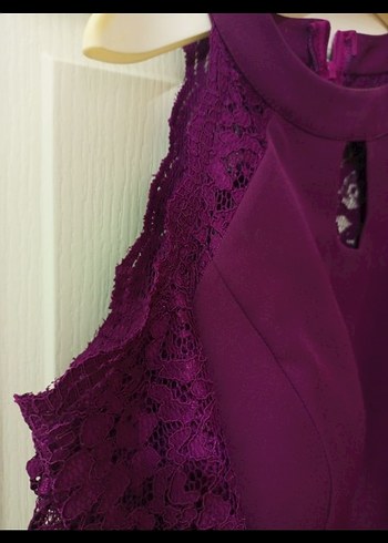 Bordo Dantel Kol Detaylı Midi Elbise - Görsel 2