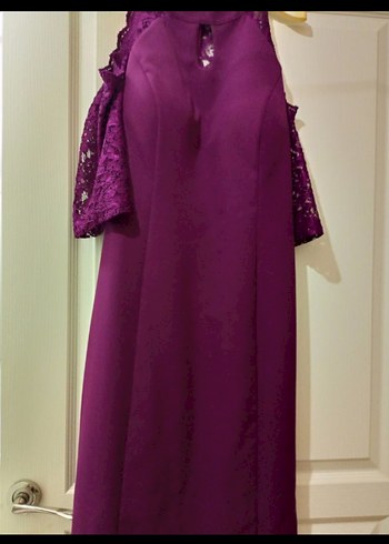 Bordo Dantel Kol Detaylı Midi Elbise - Görsel 5