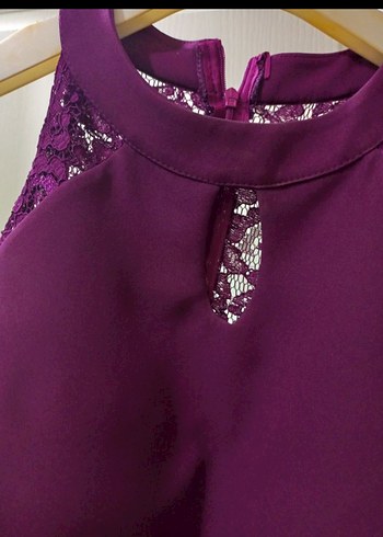 Bordo Dantel Kol Detaylı Midi Elbise - Görsel 3