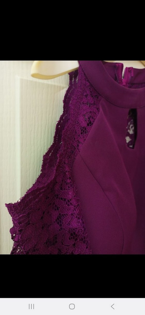 Bordo Dantel Kol Detaylı Midi Elbise - Görsel 2