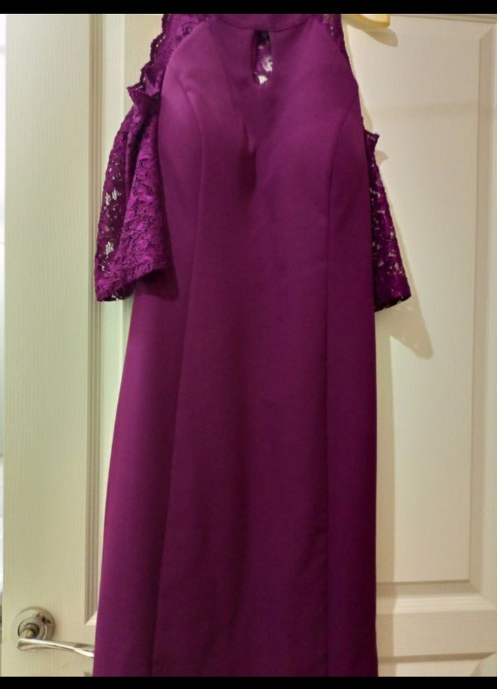 Bordo Dantel Kol Detaylı Midi Elbise - Görsel 5