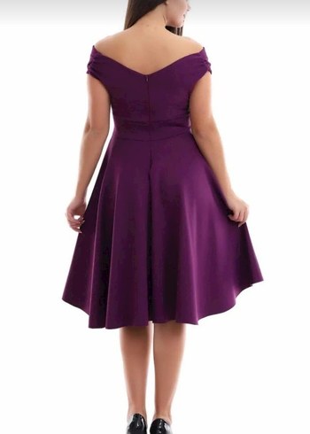 Mor V Yakalı Midi Abiye Elbise - Görsel 4