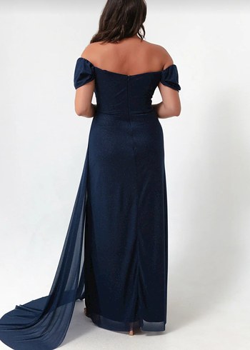 Simli Lacivert Uzun Abiye Elbise - Görsel 4