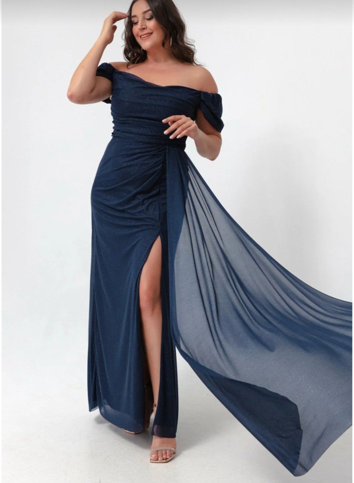 Simli Lacivert Uzun Abiye Elbise - Görsel 2