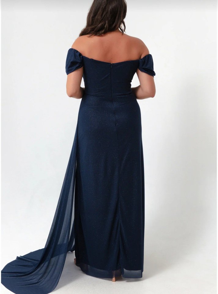 Simli Lacivert Uzun Abiye Elbise - Görsel 4