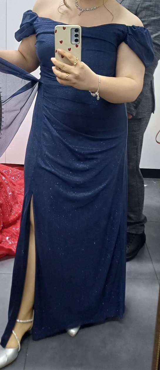 Simli Lacivert Uzun Abiye Elbise - Görsel 5