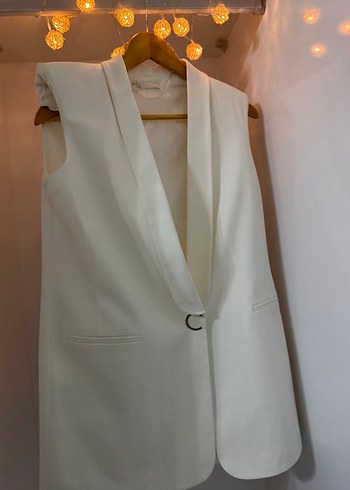 Zarif Kelebek Detaylı Kolsuz Blazer / Yelek - Ekru - Görsel 7