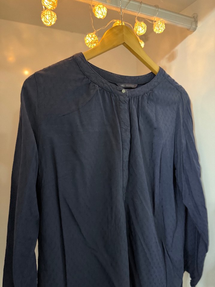 Gri Keten Kadın Kısa Kollu Gömlek - Görsel 2