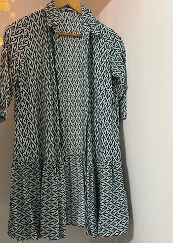 Mavi Desenli Uzun Bohem Gömlek - Görsel 4