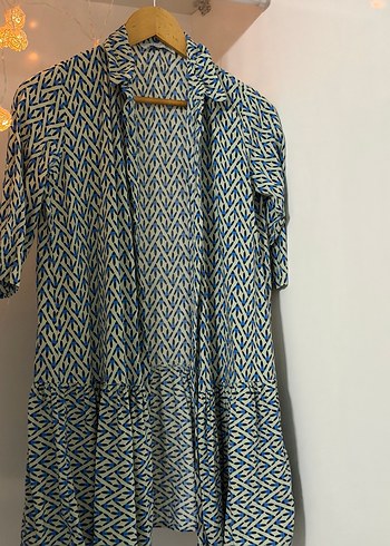 Mavi Desenli Uzun Bohem Gömlek - Görsel 3