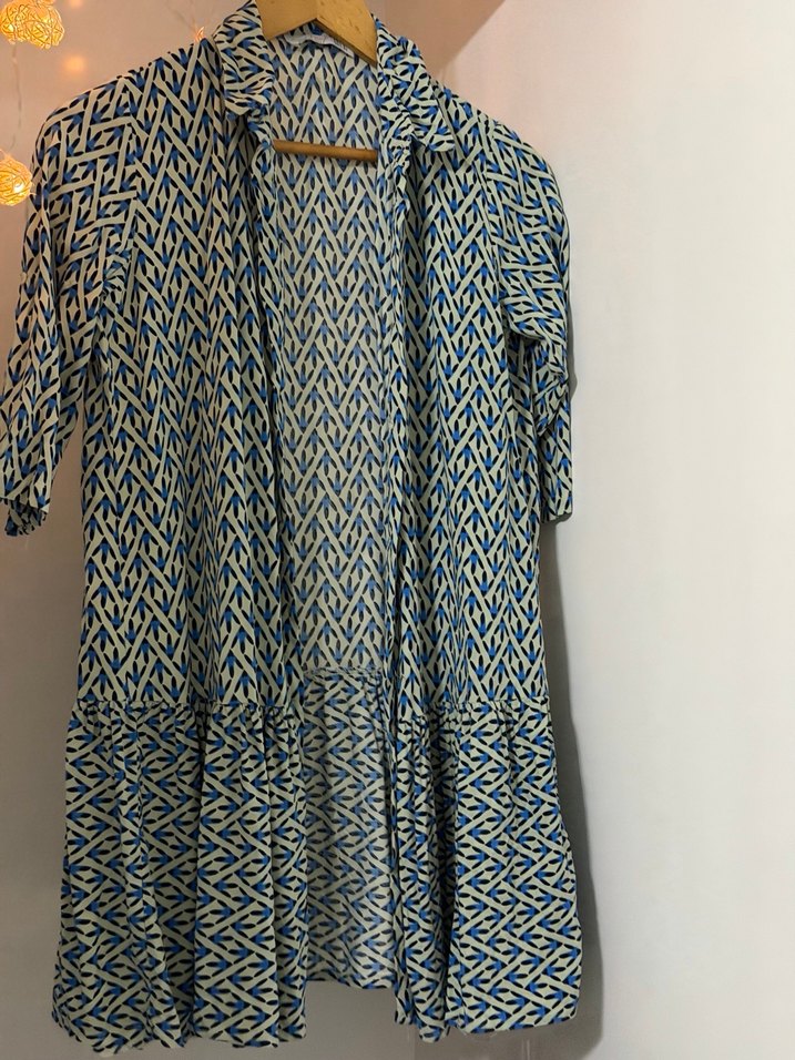 Mavi Desenli Uzun Bohem Gömlek - Görsel 4