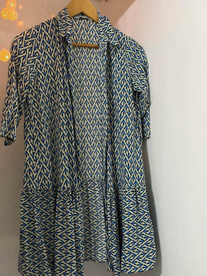 Mavi Desenli Uzun Bohem Gömlek - Görsel 2