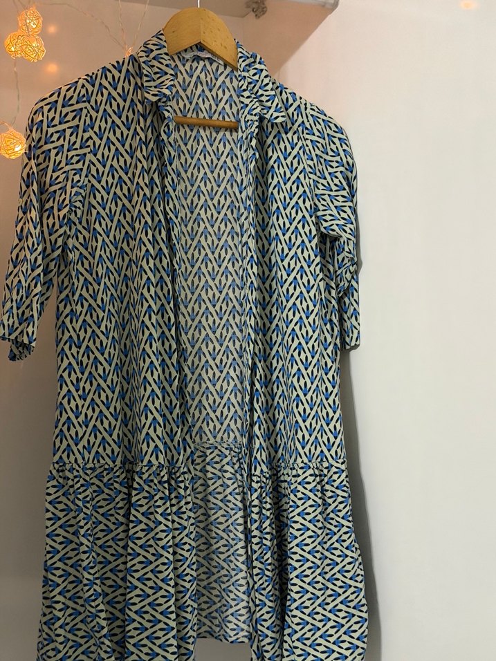 Mavi Desenli Uzun Bohem Gömlek - Görsel 3