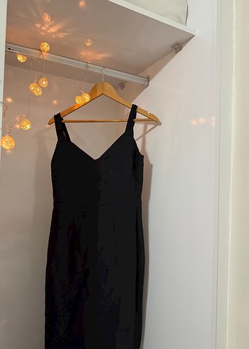 Siyah V Yakalı Uzun Askılı Elbise - Görsel 2