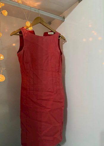 Kırmızı Drapeli Midi Ofis Elbisesi - Görsel 2