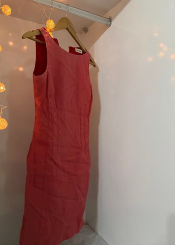 Kırmızı Drapeli Midi Ofis Elbisesi - Görsel 3