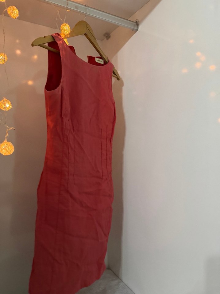 Kırmızı Drapeli Midi Ofis Elbisesi - Görsel 3