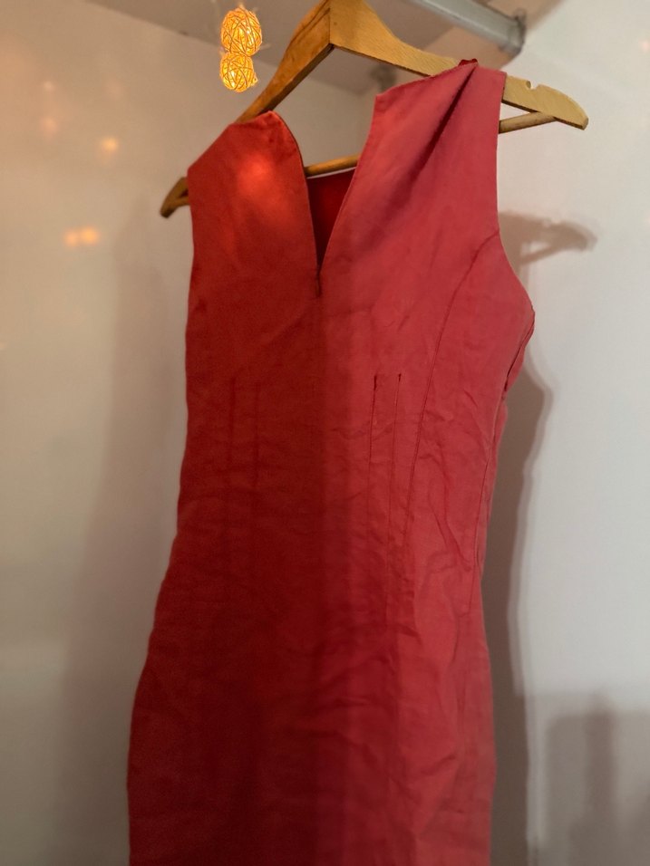 Kırmızı Drapeli Midi Ofis Elbisesi - Görsel 5