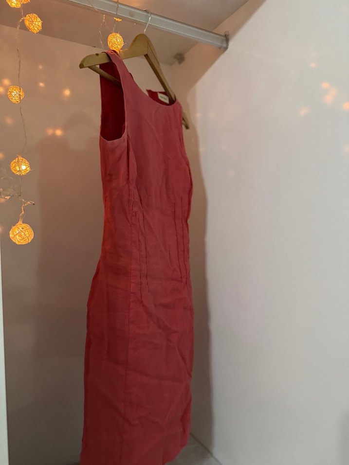 Kırmızı Drapeli Midi Ofis Elbisesi - Görsel 4