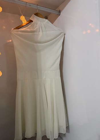 Yüksek Yakalı Beyaz Bohem Elbise - Görsel 5