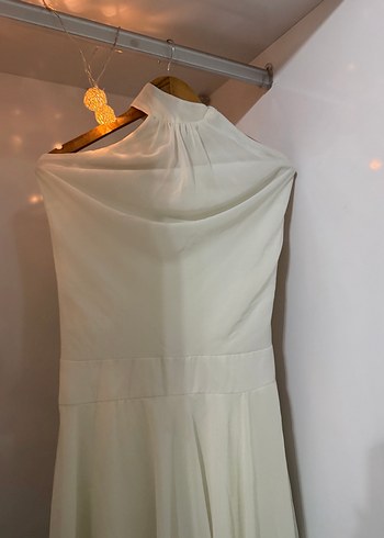 Yüksek Yakalı Beyaz Bohem Elbise - Görsel 2