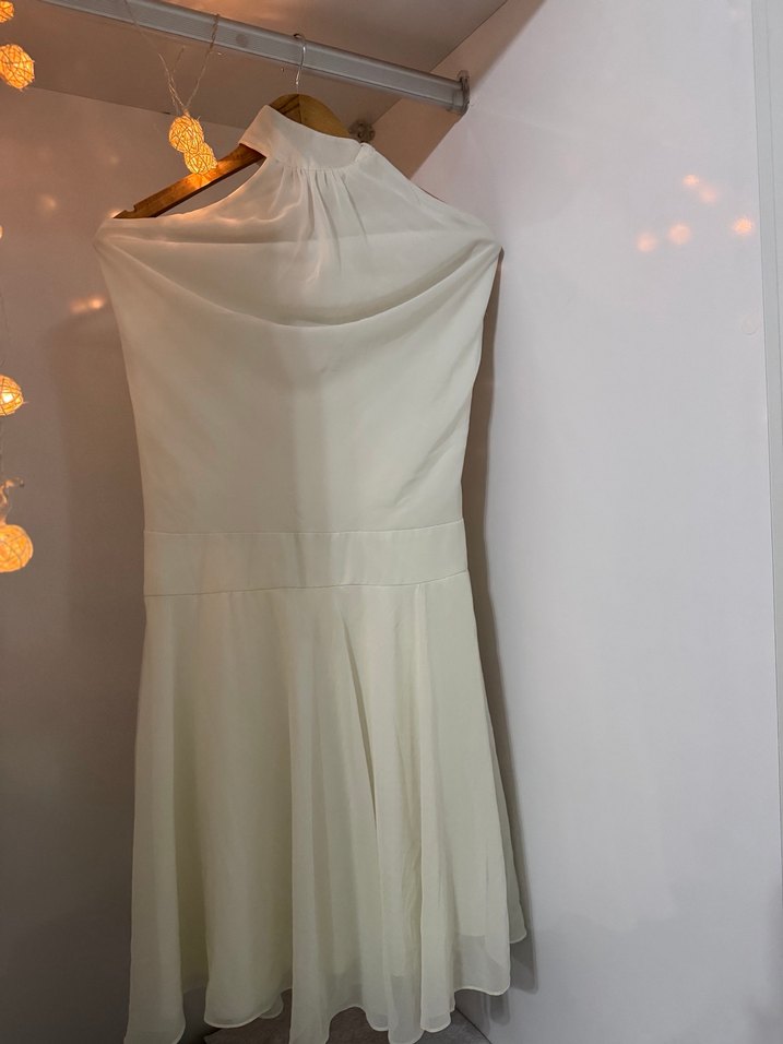 Yüksek Yakalı Beyaz Bohem Elbise - Görsel 5