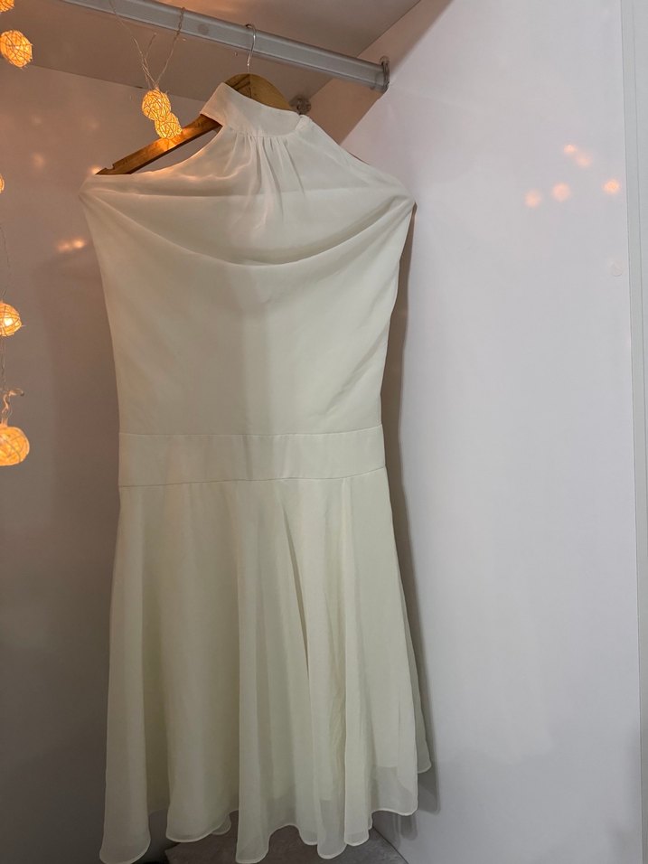 Yüksek Yakalı Beyaz Bohem Elbise - Görsel 4