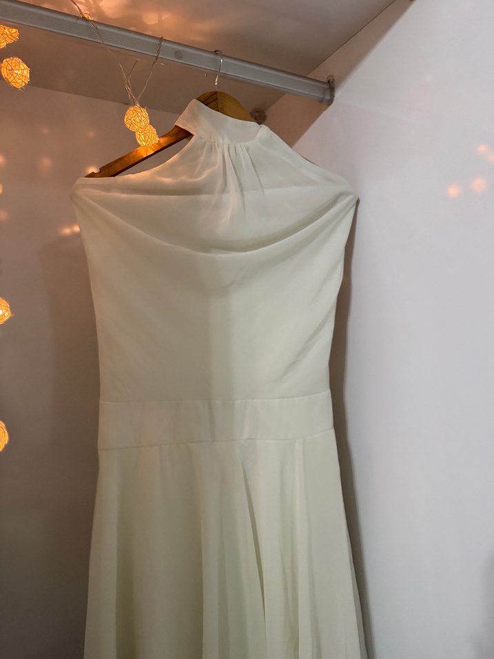 Yüksek Yakalı Beyaz Bohem Elbise - Görsel 3