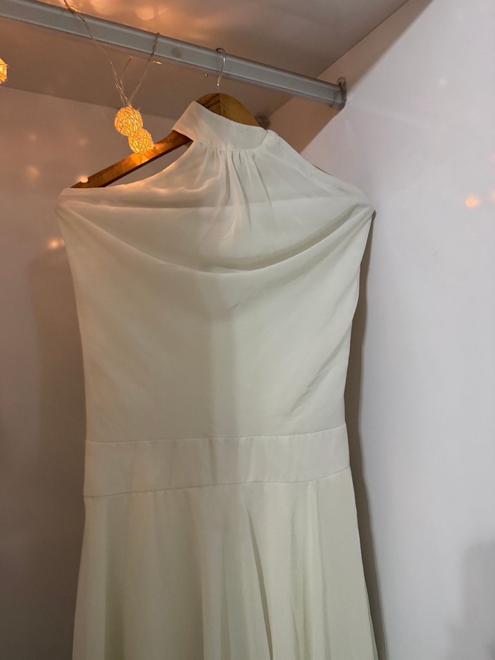 Yüksek Yakalı Beyaz Bohem Elbise - Görsel 2