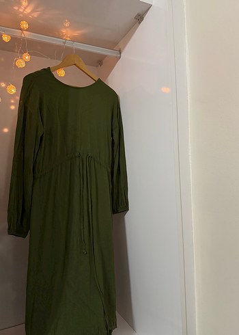 Kadın Haki Uzun Keten Elbise - Görsel 2