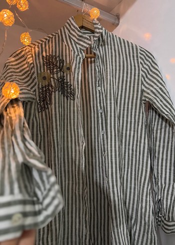 Nakışlı Keten Düğmeli Bohem Gömlek - Görsel 2