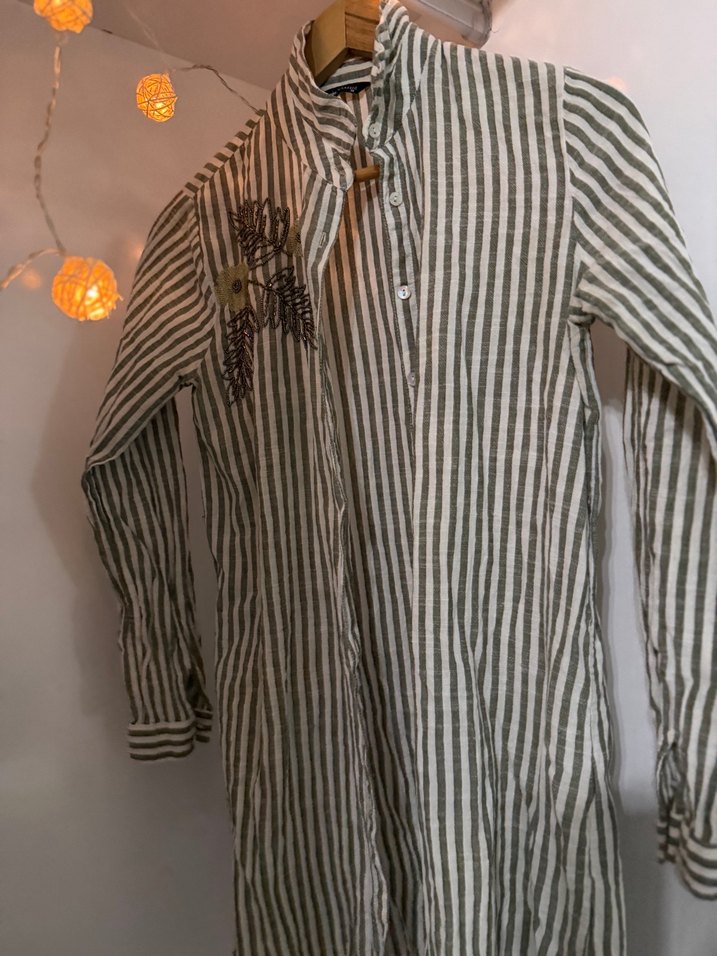 Nakışlı Keten Düğmeli Bohem Gömlek - Görsel 5