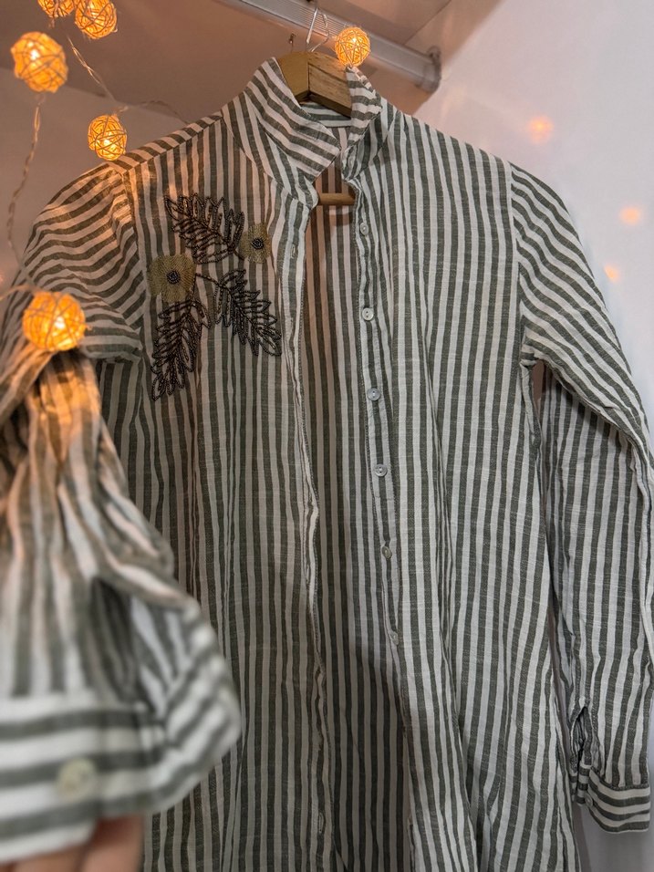 Nakışlı Keten Düğmeli Bohem Gömlek - Görsel 2