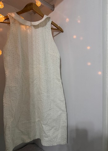 Dantel Detaylı Beyaz Kolsuz Midi Keten Elbise - Görsel 2